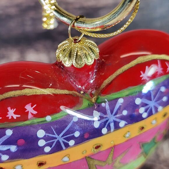 Red Heart Christmas Ornament Li Bien Reverse Hand Painted Pier 1 One 2017 w Box - Picture 5 of 9